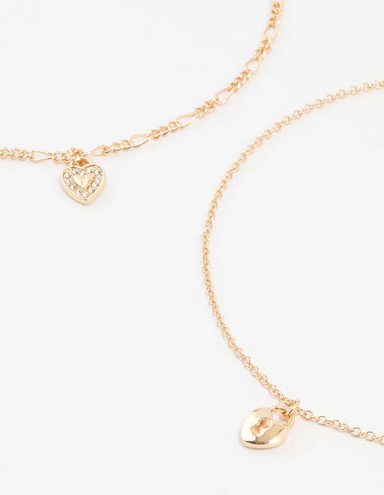 Gold Diamante & Heart Locket Choker 3-Pack