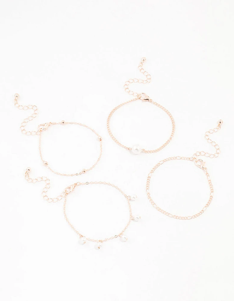 Rose Gold Pearl Drop Bracelets 4-Pack