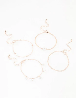 Rose Gold Pearl Drop Bracelets 4-Pack