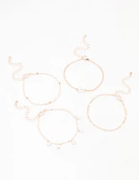 Rose Gold Pearl Drop Bracelets 4-Pack