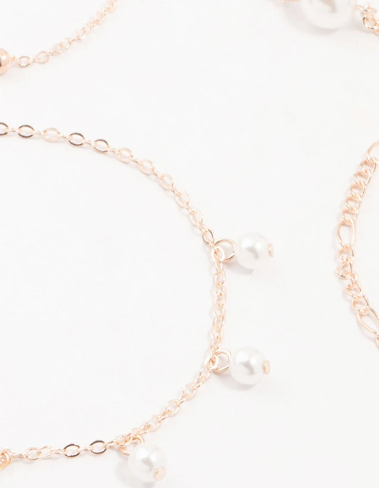 Rose Gold Pearl Drop Bracelets 4-Pack