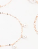 Rose Gold Pearl Drop Bracelets 4-Pack