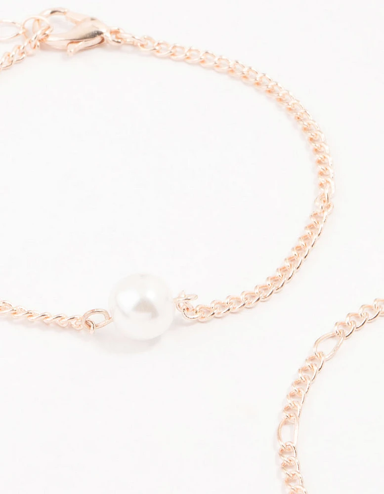 Rose Gold Pearl Drop Bracelets 4-Pack