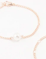 Rose Gold Pearl Drop Bracelets 4-Pack