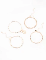 Rose Gold Diamante T & O Heart Bracelets 4-Pack