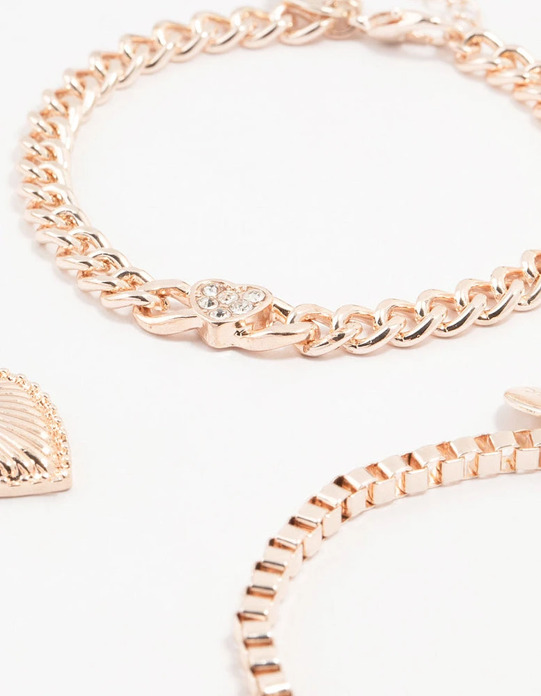 Rose Gold Diamante T & O Heart Bracelets 4-Pack