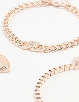 Rose Gold Diamante T & O Heart Bracelets 4-Pack