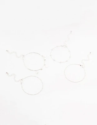 Silver Pearl Stone Butterfly Bracelets 4-Pack