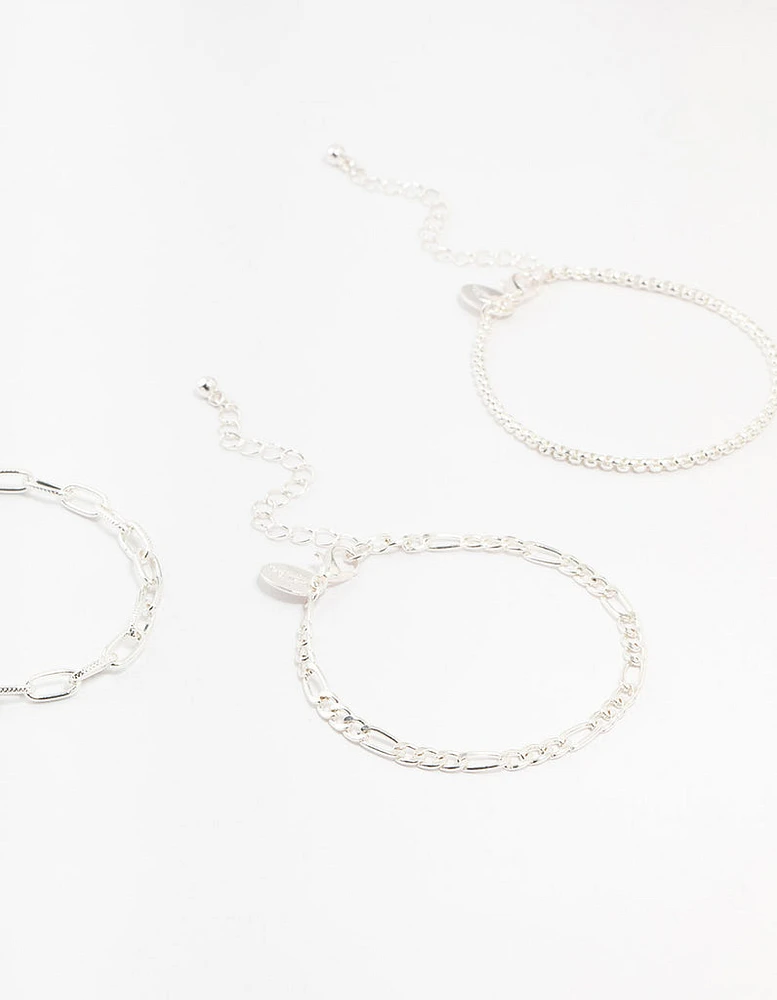 Silver Figaro & Ball Bracelets 5-Pack