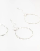 Silver Figaro & Ball Bracelets 5-Pack