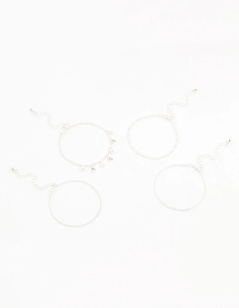 Silver Diamante Pearl Droplet Bracelets 4-Pack