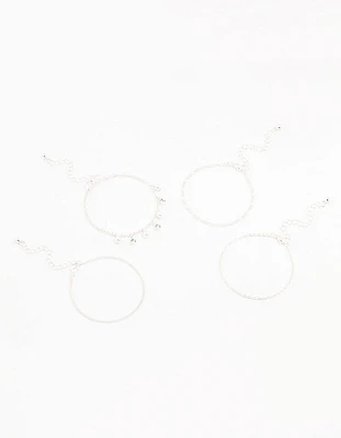 Silver Diamante Pearl Droplet Bracelets 4-Pack