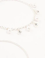 Silver Diamante Pearl Droplet Bracelets 4-Pack