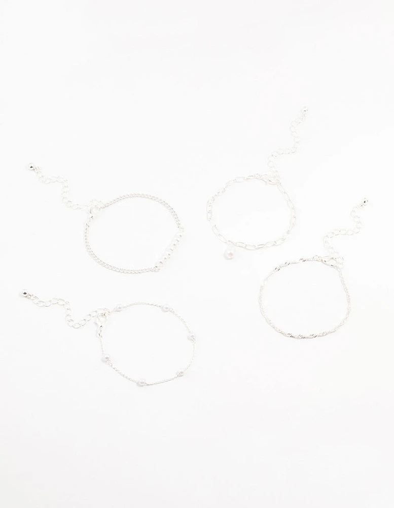 Silver Paperclip Pearl Bracelets 4-Pack