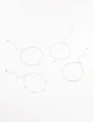 Silver Paperclip Pearl Bracelets 4-Pack