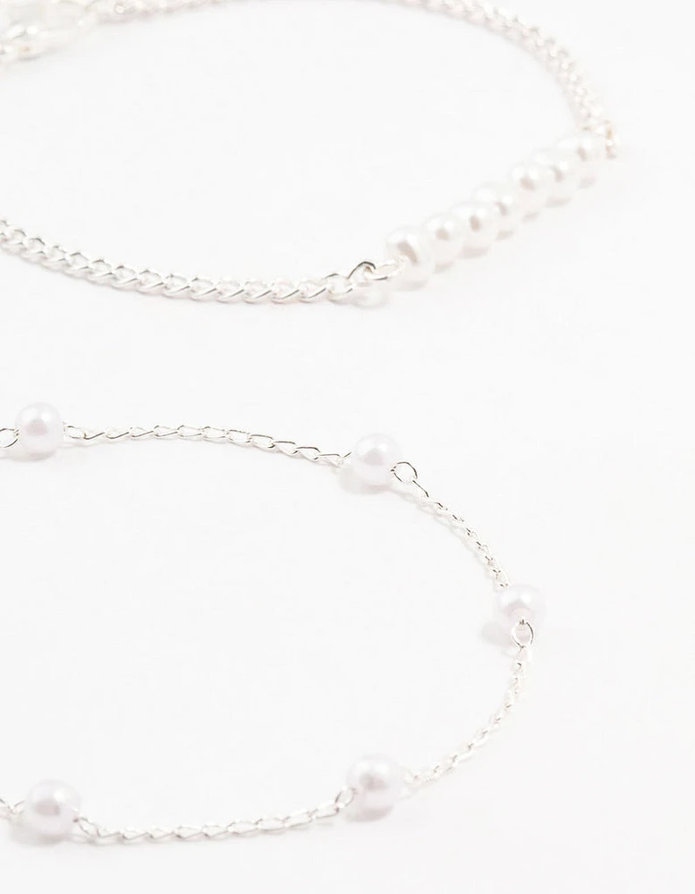 Silver Paperclip Pearl Bracelets 4-Pack