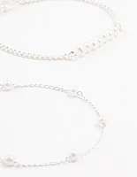 Silver Paperclip Pearl Bracelets 4-Pack