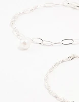 Silver Paperclip Pearl Bracelets 4-Pack