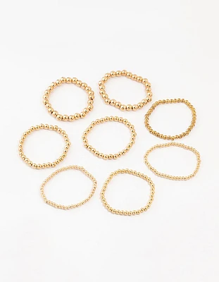 Gold Multiple Sized Ball Bracelets 8-Pack