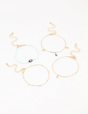 Gold Tab Evil Eye Bracelets 4-Pack