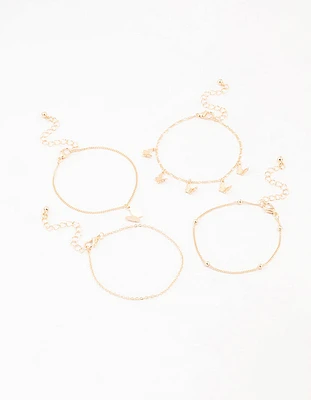 Gold Butterfly Drop Bracelets 4-Pack