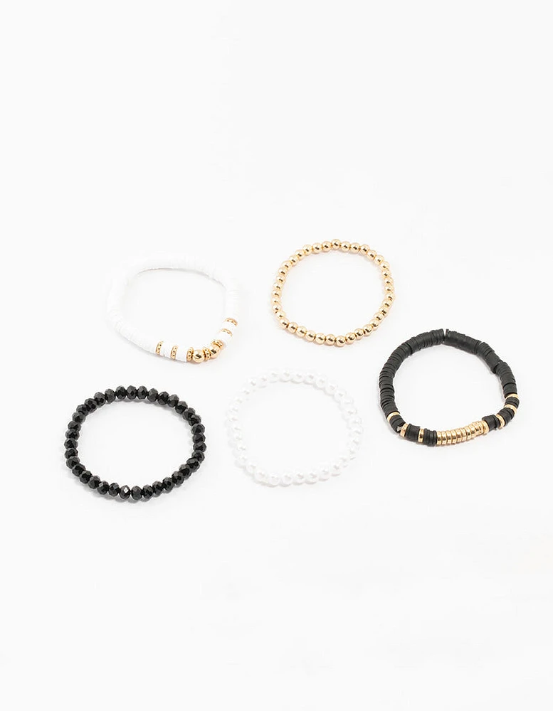 Gold Pearl & Disc Bracelets 5-Pack