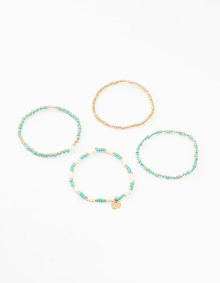 Gold Pearl, Beaded & Disc Bracelets 4-Pack