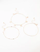 Rose Gold Tab Butterfly Anklets 3-Pack