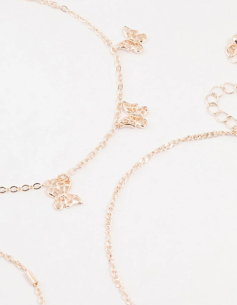 Rose Gold Tab Butterfly Anklets 3-Pack