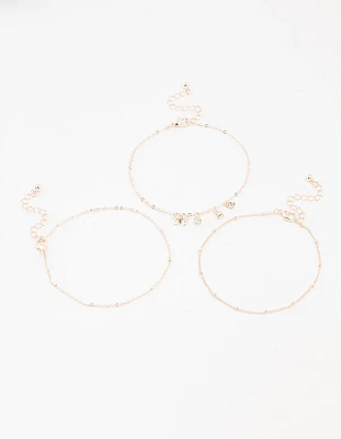 Rose Gold Butterfly Diamante Drop Anklets 3-Pack