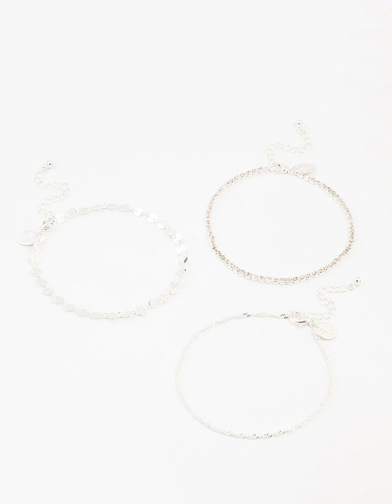 Silver Disc & Cupchain Anklets 3-Pack