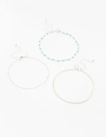 Silver Ball & Chain & Beaded Anklets 3-Pack