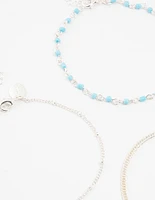 Silver Ball & Chain & Beaded Anklets 3-Pack