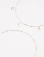 Silver Ball Chain Diamante Drop Anklets 3-Pack