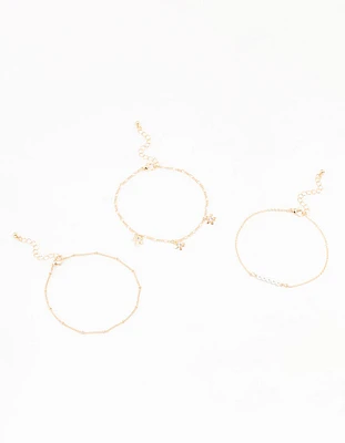 Gold Pearl Flower Drop Anklet 3-Pack