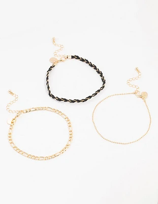 Gold Figaro Plaited Anklets 3-Pack