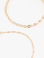 Gold Pearl Heart Drop Anklets 3-Pack