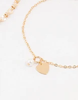 Gold Pearl Heart Drop Anklets 3-Pack