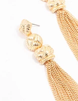 Gold Multiple Knit Tassel Drop Earrings