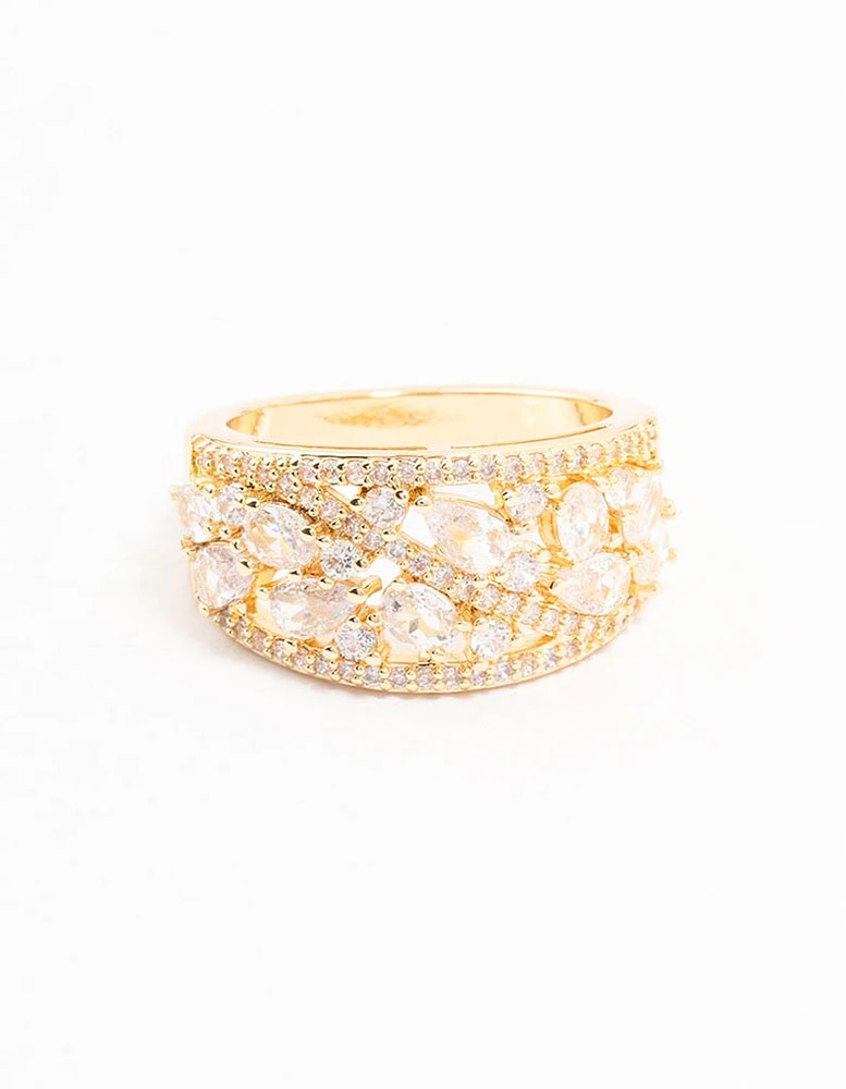 Gold Plated Mixed Stone Cubic Zirconia Ring