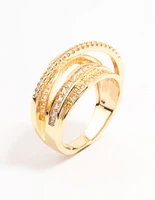 Gold Plated Layered Wrapped Cubic Zirconia Band Ring