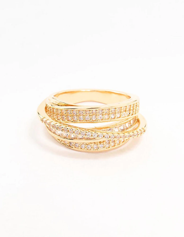 Gold Plated Layered Wrapped Cubic Zirconia Band Ring