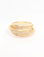 Gold Plated Layered Wrapped Cubic Zirconia Band Ring