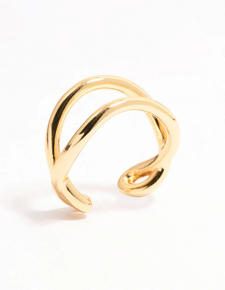 Gold Plated Wavy Double Row Ring