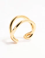 Gold Plated Wavy Double Row Ring