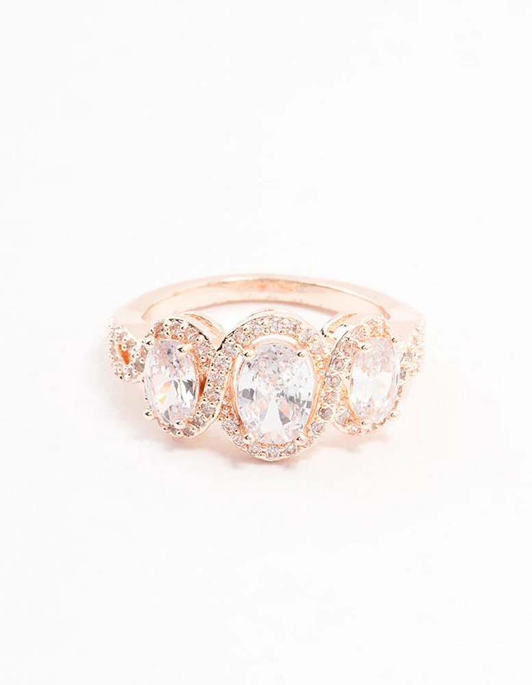 Rose Gold Oval Trio Cubic Zirconia Ring