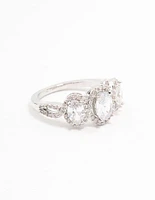 Rhodium Oval Trio Cubic Zirconia Ring