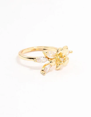 Gold Plated Fine Flower Cubic Zirconia Ring