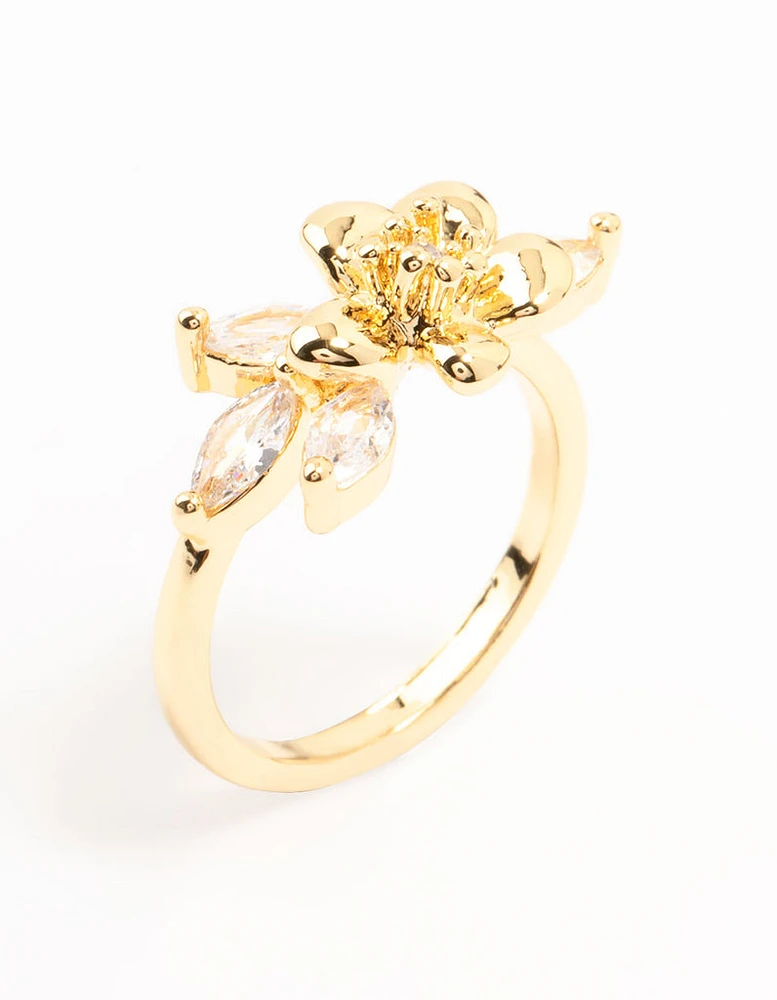 Gold Plated Fine Flower Cubic Zirconia Ring