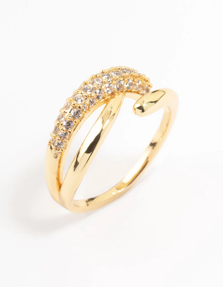 Gold Plated Cubic Zirconia Criss Cross Ring